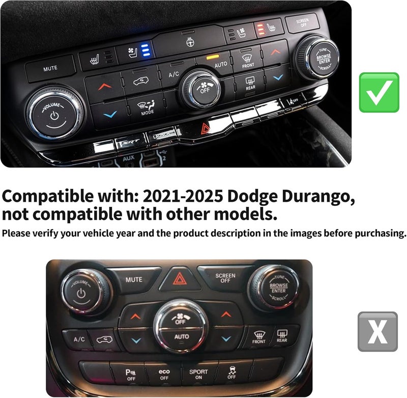 Polodunn for 2021-2026 Dodge Durango Accessories, 6PCS Premium Aluminum Alloy Knob Cover Trim Set (Bling) – Push Start, A/C Climate, Volume & Headlight Switch Covers – Enhanced Grip • Non-Slip - Image 2